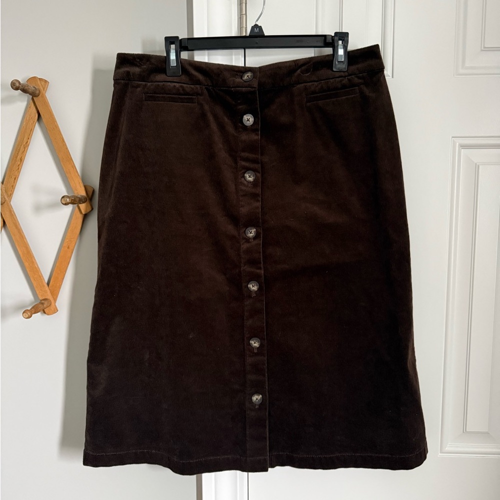 J. Jill Dark Brown A-Line Corduroy Skirt with Button Front
